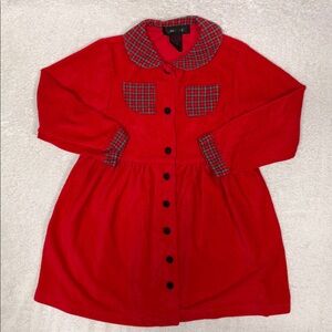 Vintage rainbow tag Gymboree Red corduroy plaid accent dress girls large